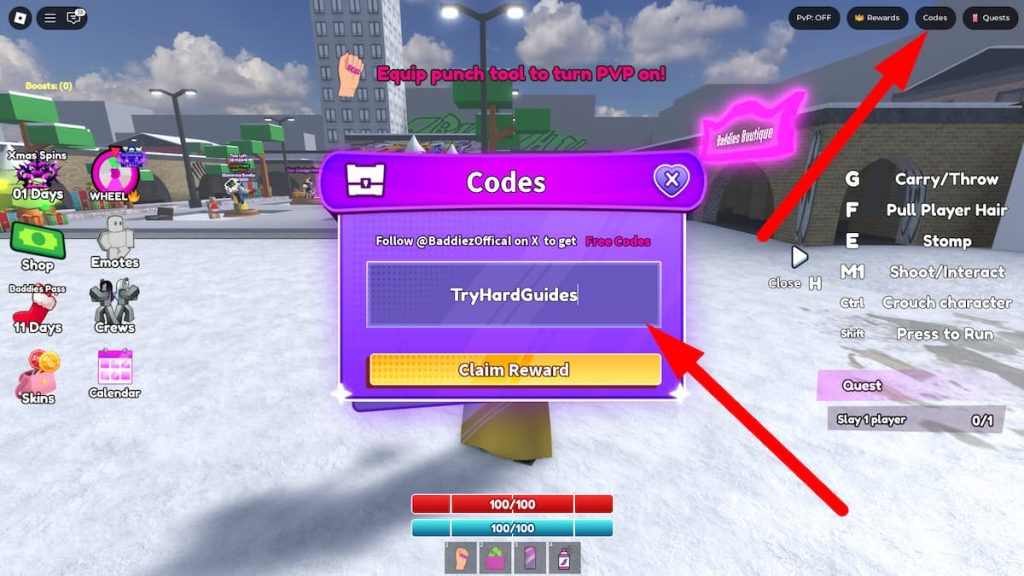 Como resgatar códigos no Baddies Roblox