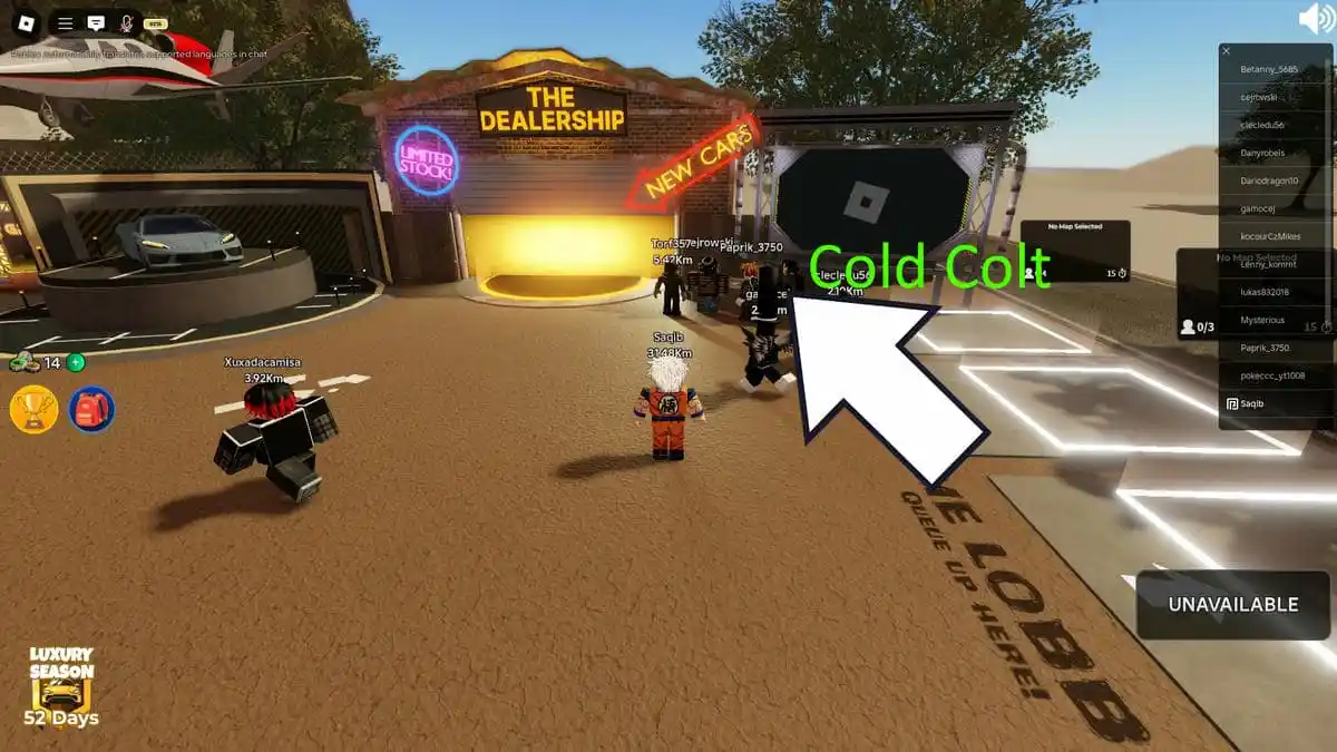 Mostrando a localização Cold Colt em Roblox a Dusty Trip