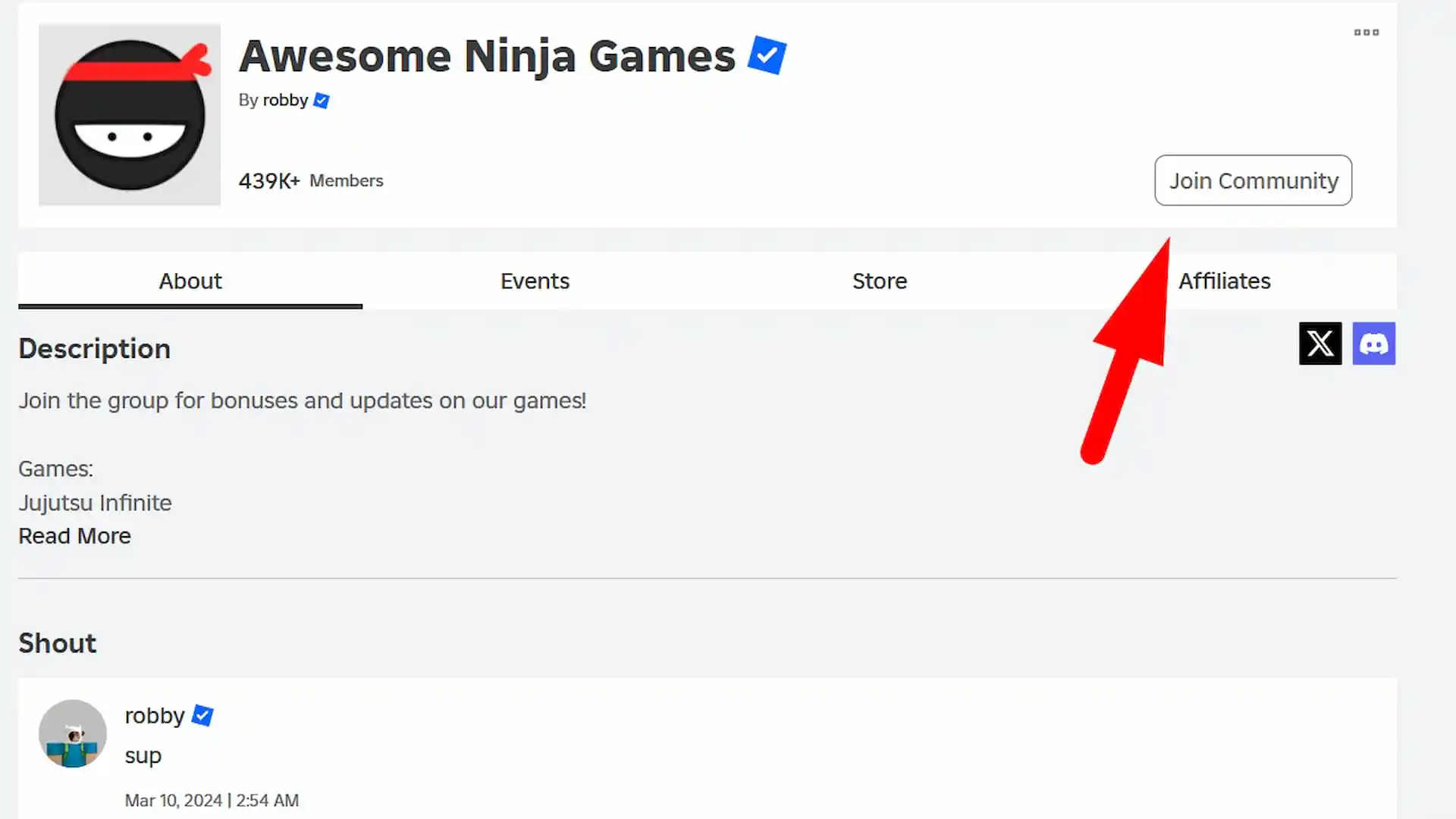 Página incrível do grupo Ninja Games Roblox