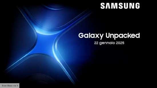 Captura de tela do pôster do Galaxy Unpacked cortesia de Evan Blass para o artigo ‘Data de lançamento do Samsung Galaxy S25 aparentemente confirmada após o último vazamento’