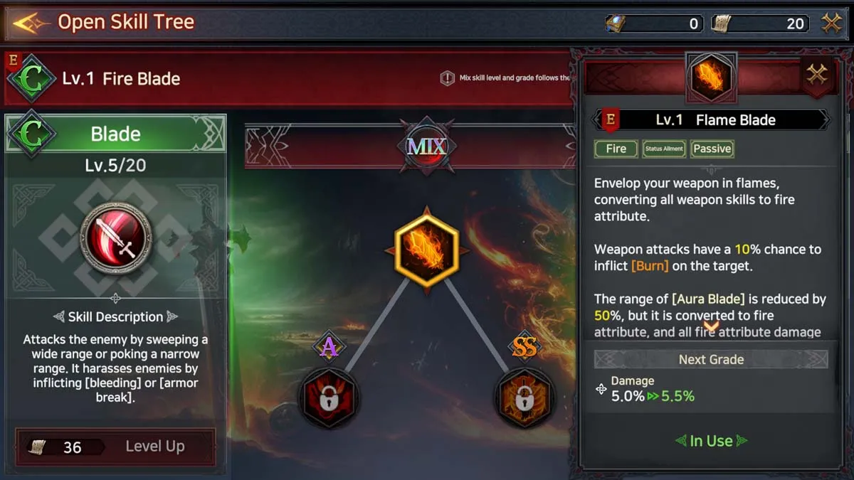 Menu Mix Skill em Immortal Rising 2