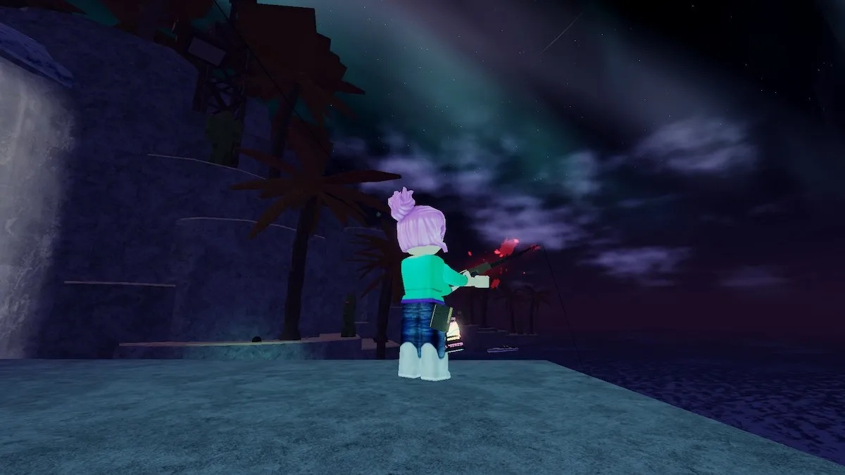 Pesca durante o evento climático Aurora Boreal em Roblox Fisch.