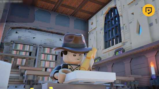 Trabalhos Lego Fortnite Brick Life: uma imagem de Indiana Jones marcando o dever de casa.