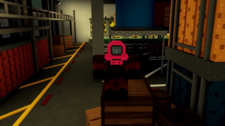 Roblox Deep Descent Standing On Box Wearing Pink Helmet