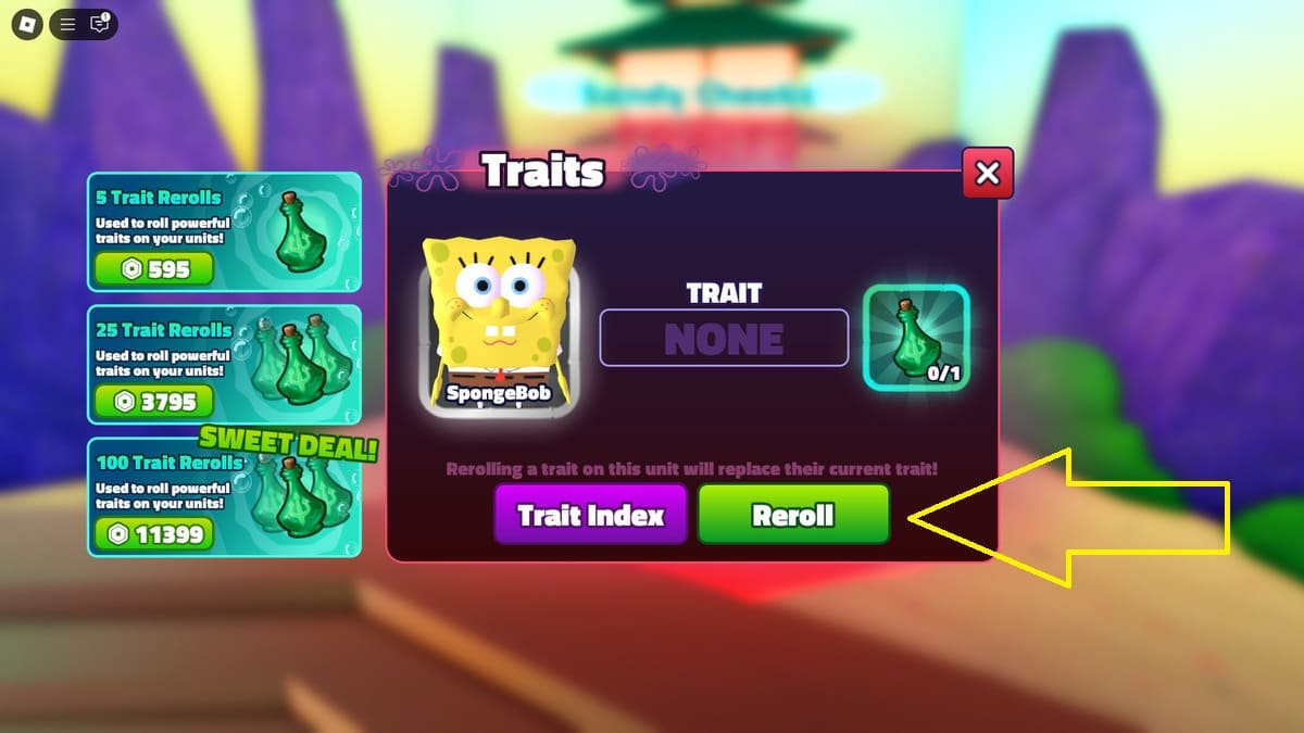 Menu de relançamento de características em SpongeBob Tower Defense