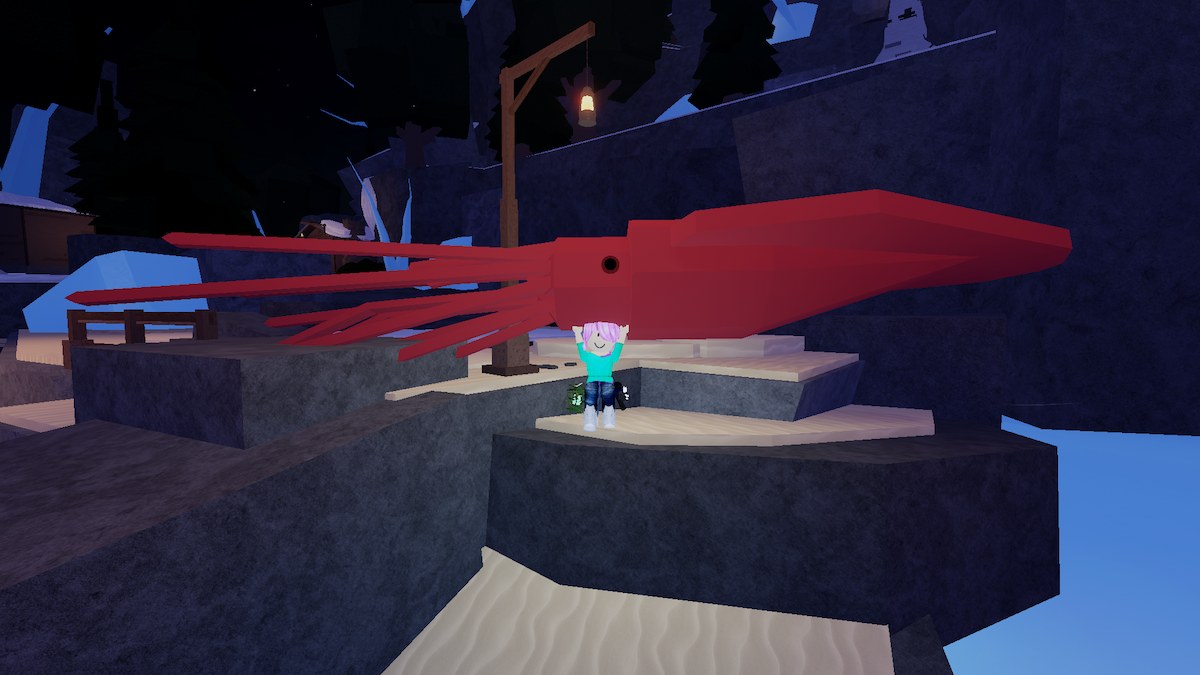 Uma lula colossal em Roblox Fisch.