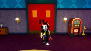 Roblox Escape The Monster Avatar Wearing Helmet Near Door Jukebox And Bar