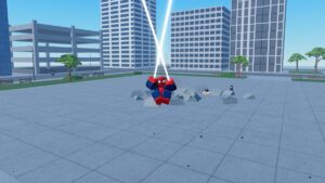 Roblox Ultimate Showdown Spiderman Swinging On Webs As Rocks Crack In Background