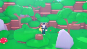 Roblox Omega Rune Incremental 2 Standing In Forest Near Red Mushroom And Boulder