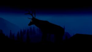 Roblox Yellowstone Unleashed Deer Shadow Silhouette Against Forest Night Sky