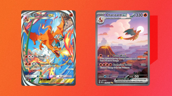 Cartão imersivo ex-Pokémon Pocket Charizard ao lado de Charizard SIR de 151 pacotes