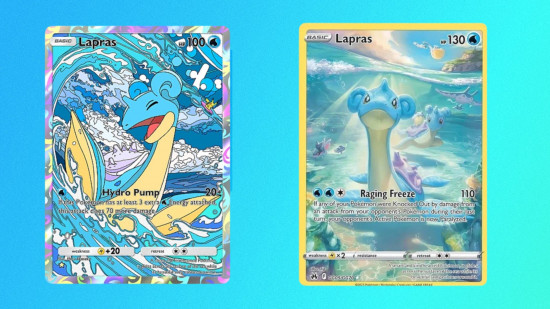 Lapras do cartão Pokémon Pocket 1* ao lado de um Lapras da Crown Zenith Galarian Gallery