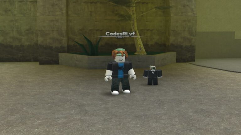 Roblox Titan Tower Defense Standing On Stone With Tree Behind With Cameraman Pet