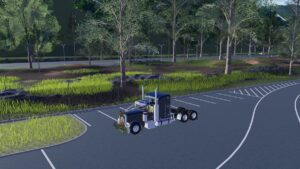 Roblox Trucking Empire Blue Truck Six Wheels Driving Down Road Near Woodlands