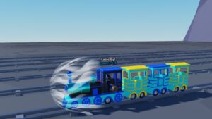 Roblox Train Race A Blue Train Speeding Down A Railway Track