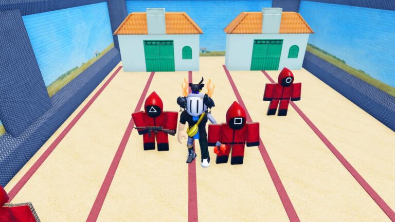 Roblox Own Squid Game And Prove Mom Wrong Avatar Wearing Helmet Standing Near Red Suits