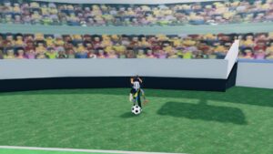 Roblox Super Free Kick Avatar Wearing Helmet With Football At Feet As Crowds Watch