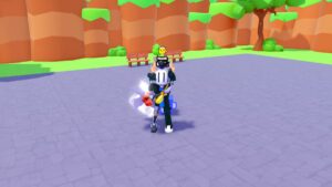 Roblox Shuriken Simulator Avatar Wearing Silver Helmet Holding Wind Shuriken In Right Hand