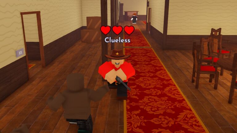 Be Npc Or Die A Roblox Character Wearing Red Holding A Gun Being A Sheriff