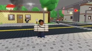 Roblox Ultimate Town Sandbox Avatar Wearing Stripy Top Standing On Pavement Near Road