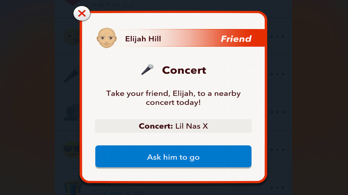 O menu de concertos no BitLife