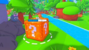 Roblox Lucky Block Legends A Giant Orange Question Mark Block With A Common Cat Beside It