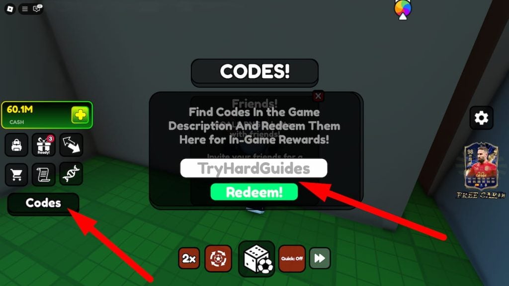 Como resgatar códigos em metas RNG Roblox