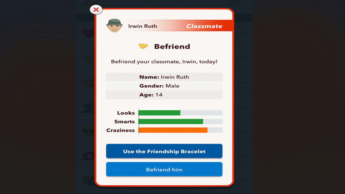 A opção de fazer amizade no bitlife