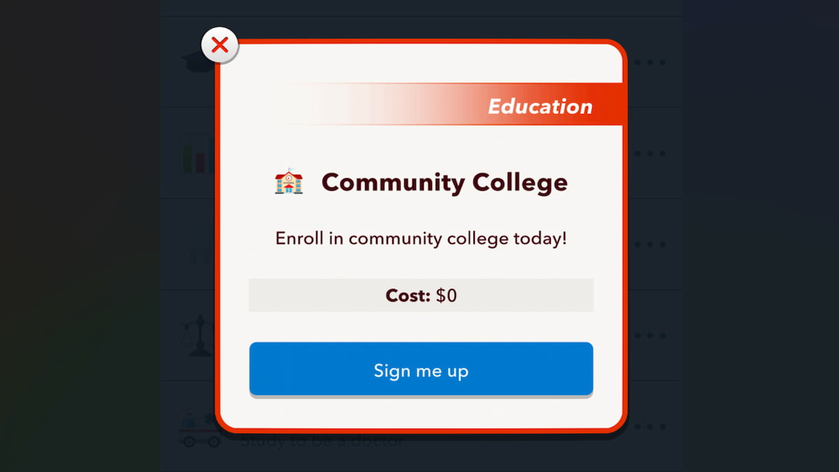 A etiqueta da faculdade comunitária na bitlife