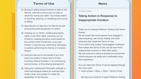Pokémon TCG Cheats de bolso: uma imagem dos termos de serviço Pokémon TCG Pocket.