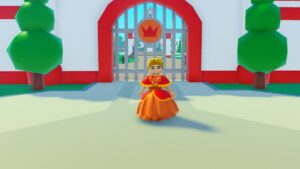 Roblox Princess Tycoon Wearing A Red Fire Dress In Front Of Gate