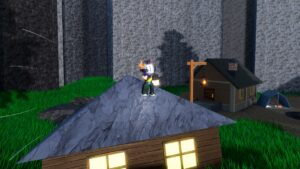 Roblox Depthless Rpg Avatar Wearing Silver Helmet Standing On House Foot Holding Purple Key