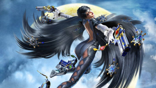 Bayonetta 2 Review - Bayonetta saltando em frente a uma lua crescente