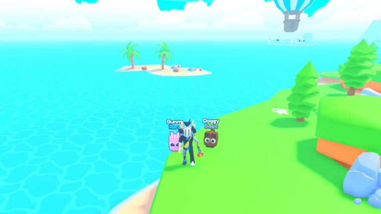 Roblox Pet Tappers Avatar Wearing Silver Helmet Standing Near Ocean With Desert Island