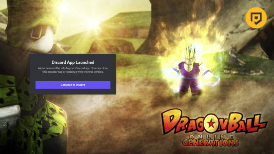 Dragon Ball Online Generations Codes: Uma captura de tela da tela Discord Junção com um PT Roundel no canto superior direito