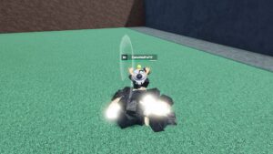 Roblox Bioblades Rpg Avatar Wearing Helmet Crashing Sword Down Into The Ground Breaking It