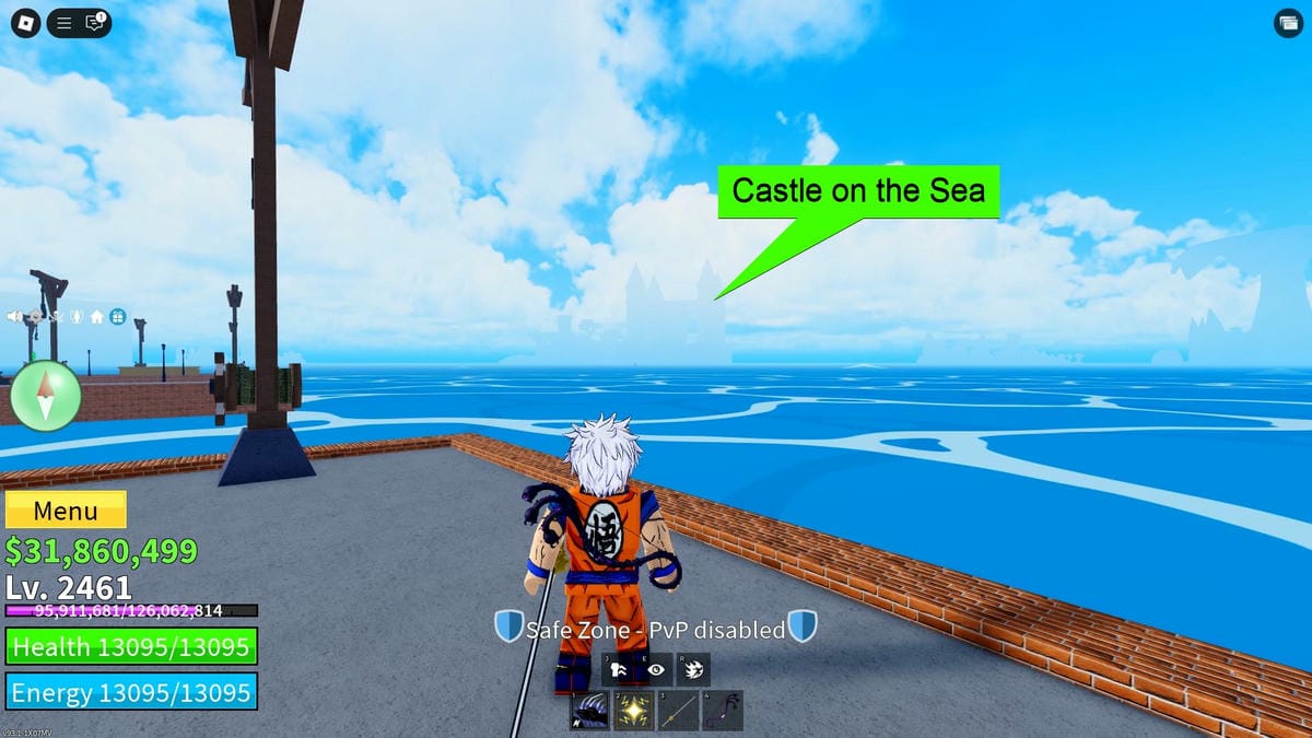 Mostrando o castelo no mar em frutos do terceiro mar blox