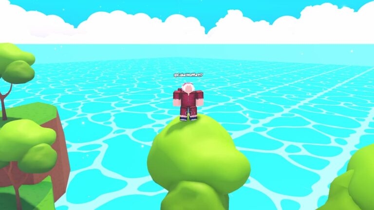 Roblox Anime Waves X An Avatar Wearing Red Clothes Stading On Top Of Tree Overlooking Ocean