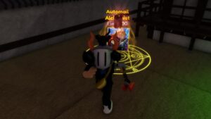 Roblox Anime Cards Infinite Avatar Wearing Silver Helmet With Floating Automail Alchemist Behind