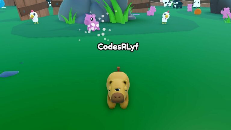 Roblox Capybara Evolution A Three Eyed Capybara Standing On Grass Near Piglets And Chicks