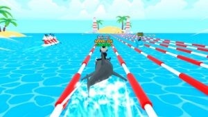 Roblox Shark Dash Racing Avatar Wearing Silver Helmet Riding On Shark