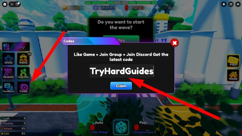 Como resgatar códigos no Anime RNG Defense Roblox