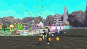 Roblox Plinko Tycoon Avatar Wearing Silver Helmet Near Golden Dogs With Cash Flying In The Air Behind Him