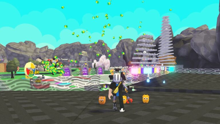 Roblox Plinko Tycoon Avatar Wearing Silver Helmet Near Golden Dogs With Cash Flying In The Air Behind Him