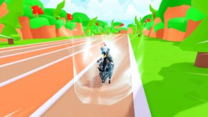 Roblox Super Animal Race Simulator Avatar Riding A Black And White Boar With Wind Surrounding Them